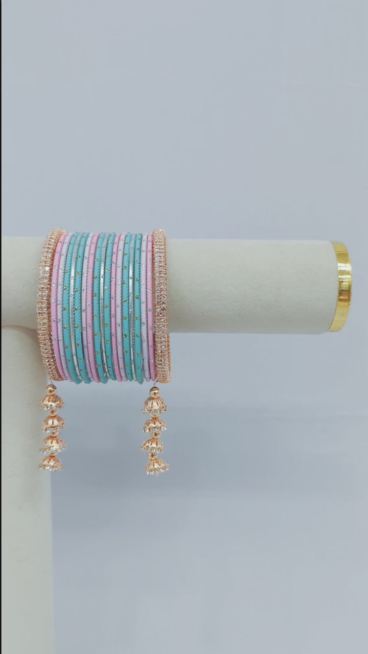 PINK AND BLUE BANGLES - 2 HAND SET