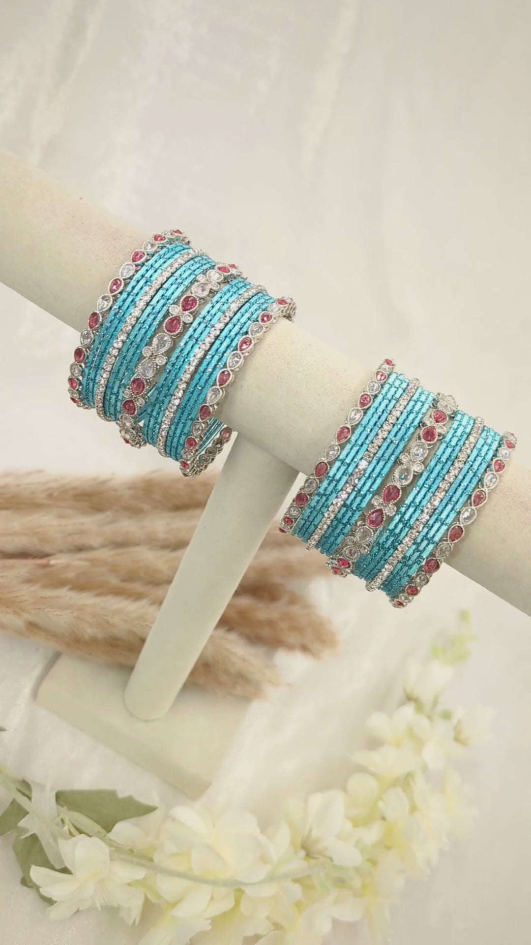 Aarohi Purple & Silver Polki Stone Blue Bangles