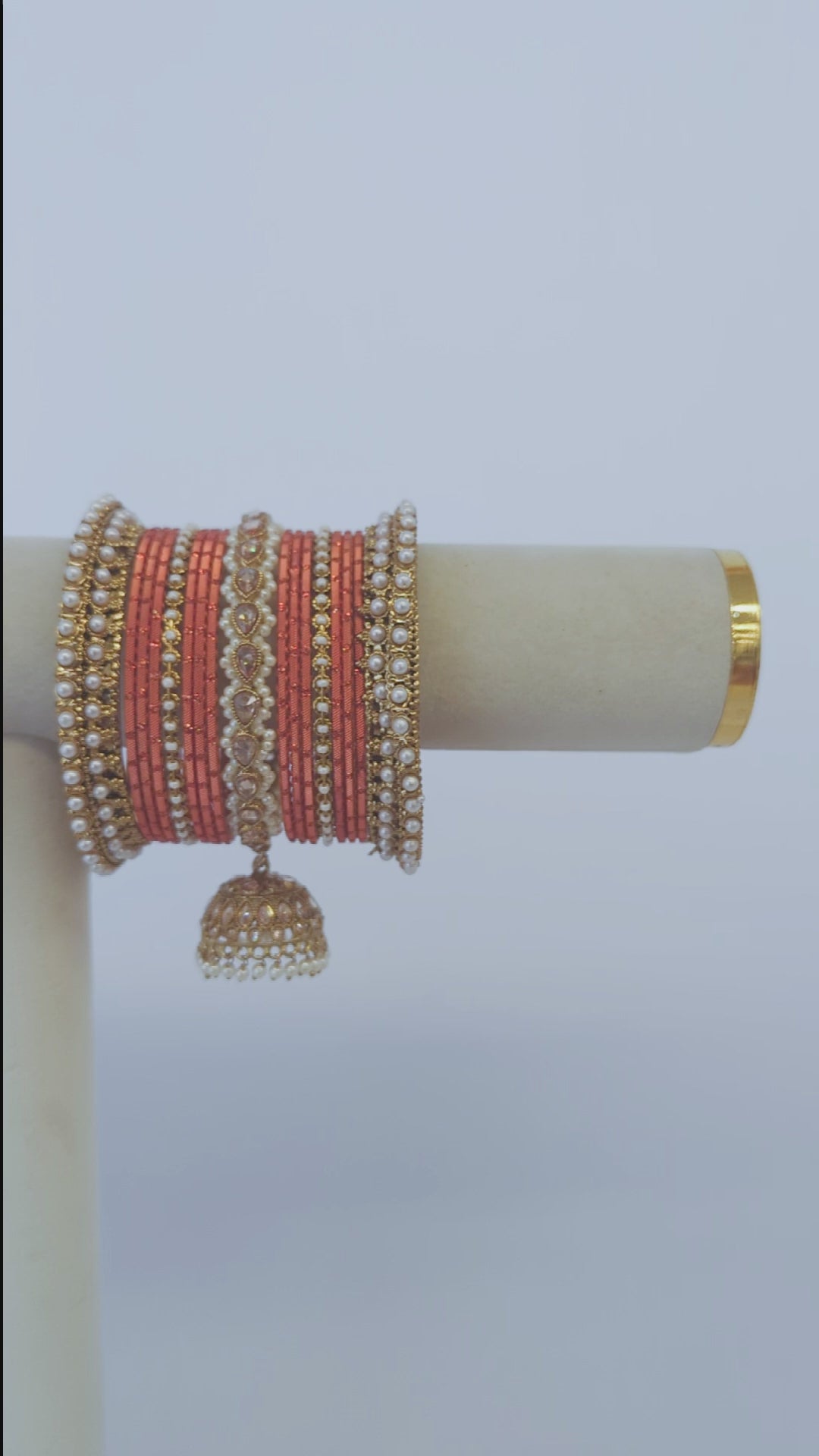 Orange  Polki Jhumka Bangles  - 2 HAND SET