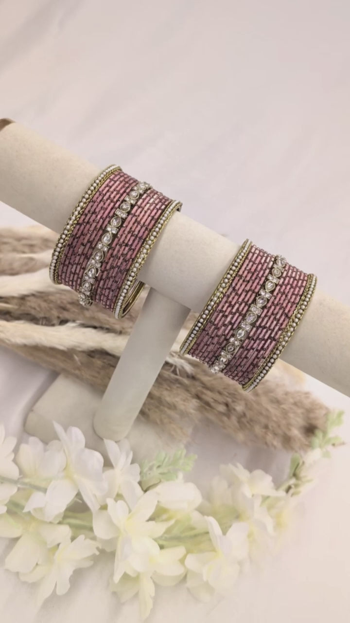 Dusty Rose Pink Polki Bangles