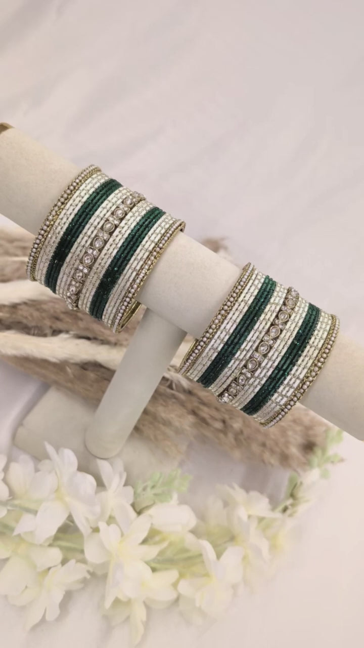 Green and White Pink Polki Bangles