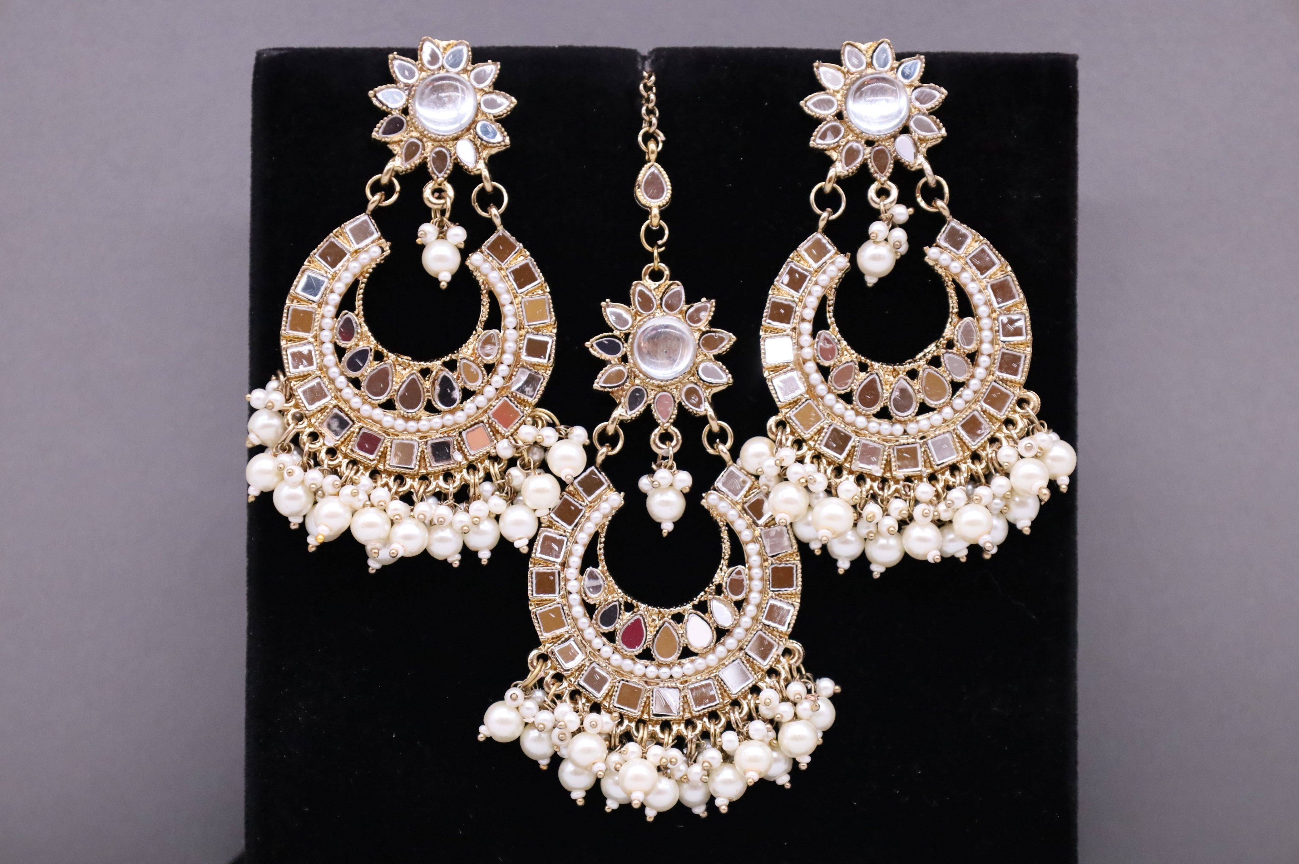 Jaanvi Mirror Work Earrings with Tikka