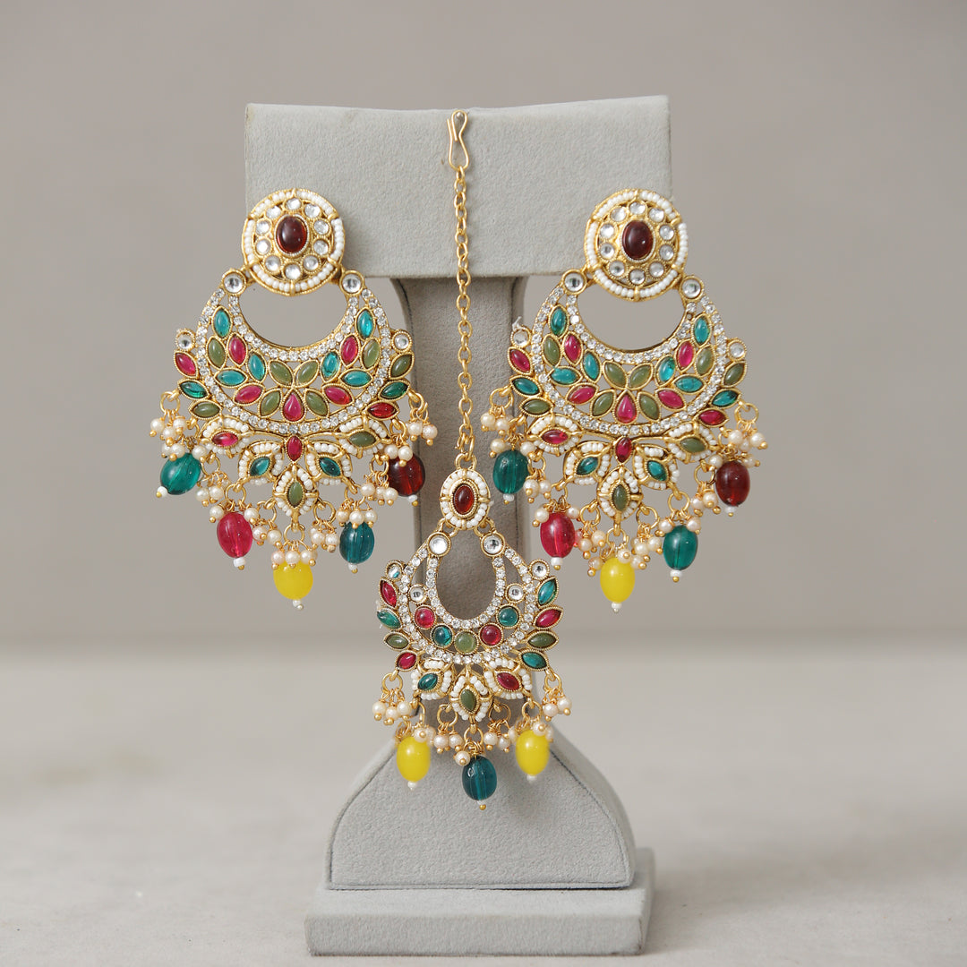 Usha Kundan Earrings With Tikka