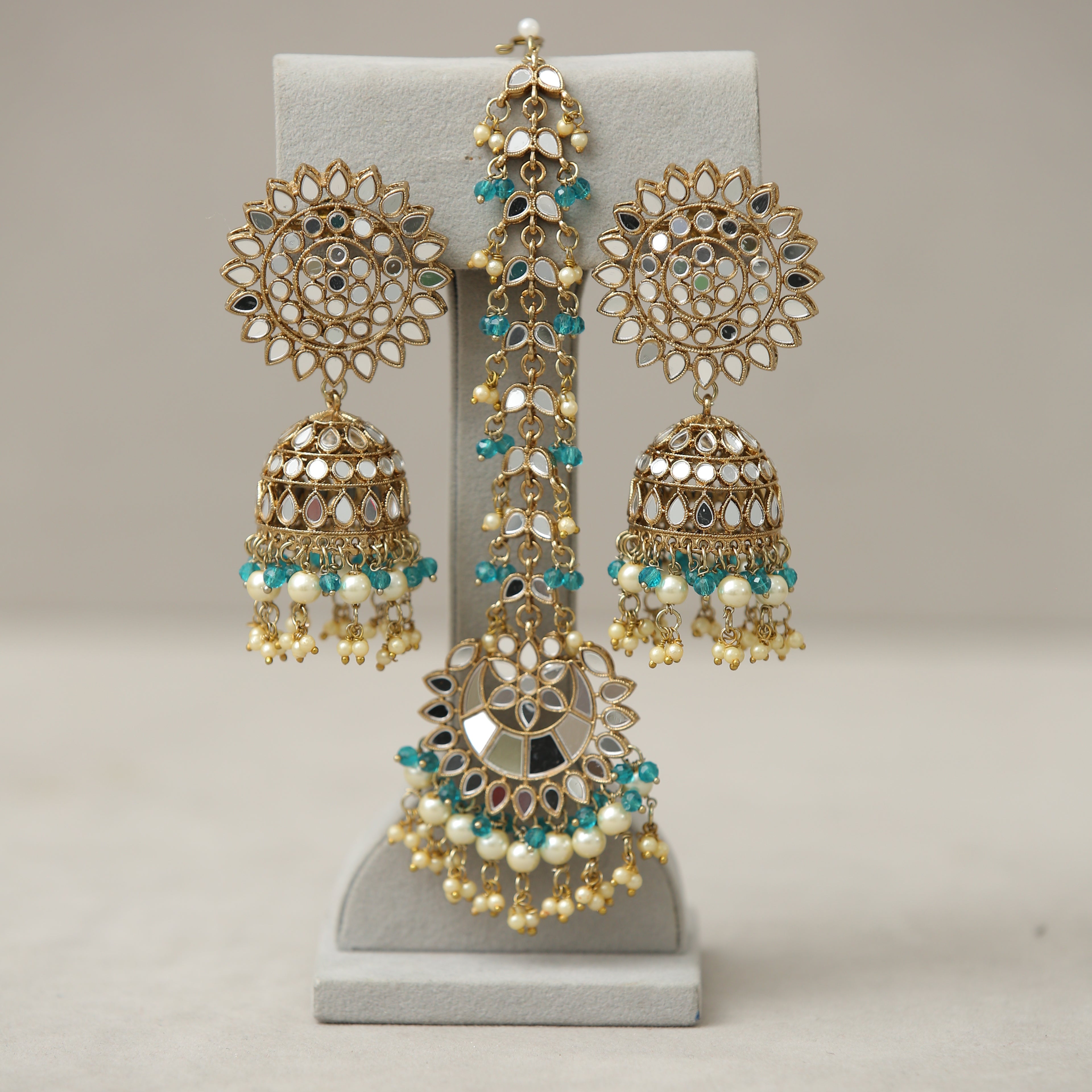Aisha Mirror And Stone Work Earrings
