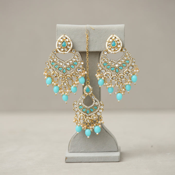 Meher Kundan Earrings And Tikka