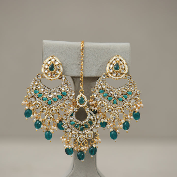 Meher Kundan Earrings And Tikka