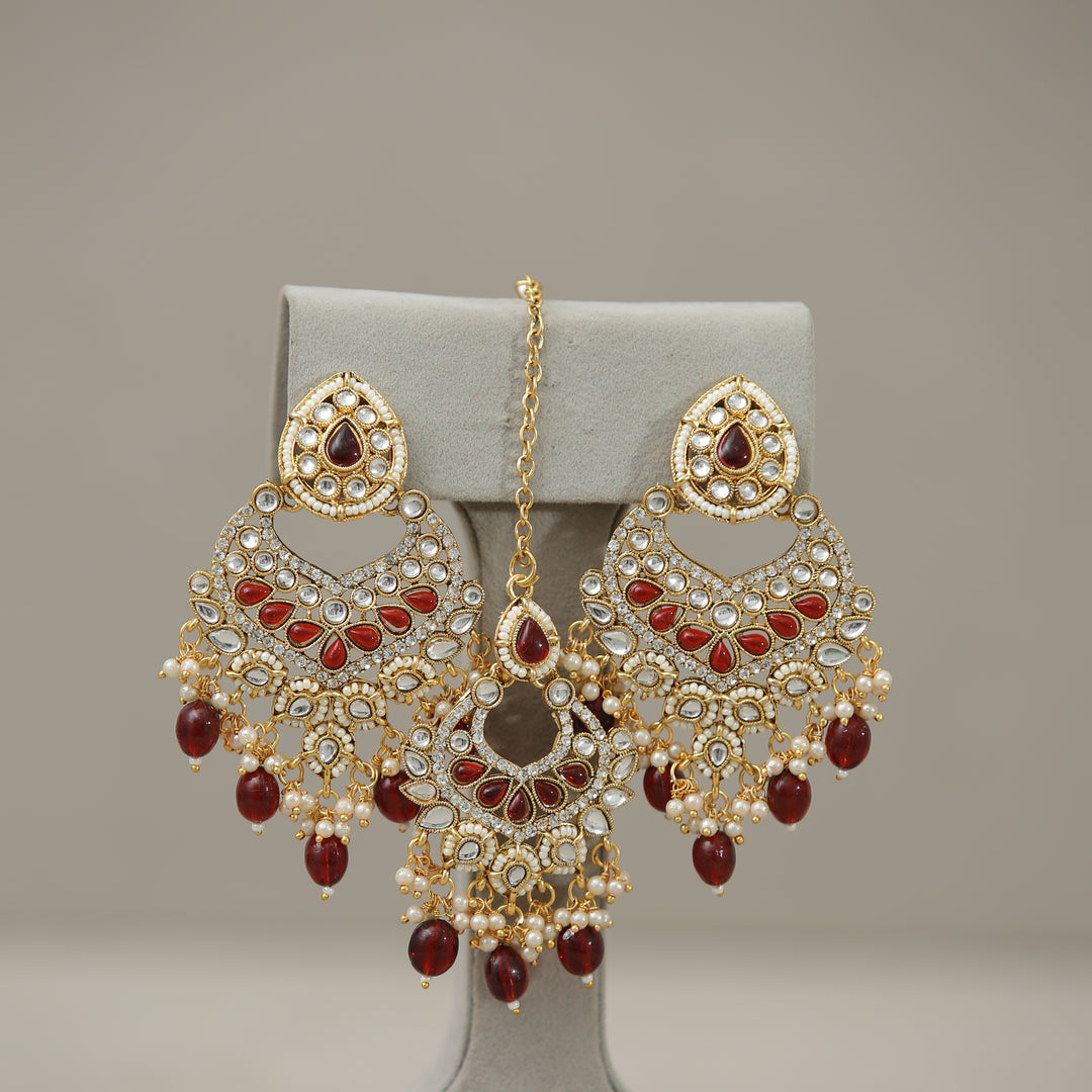 Meher Kundan Earrings And Tikka