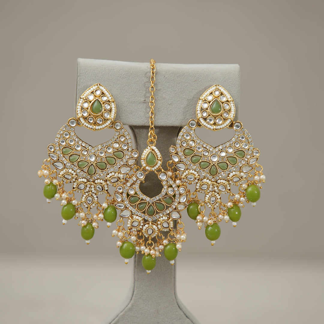 Meher Kundan Earrings And Tikka