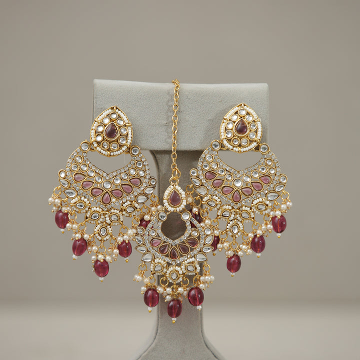 Meher Kundan Earrings And Tikka