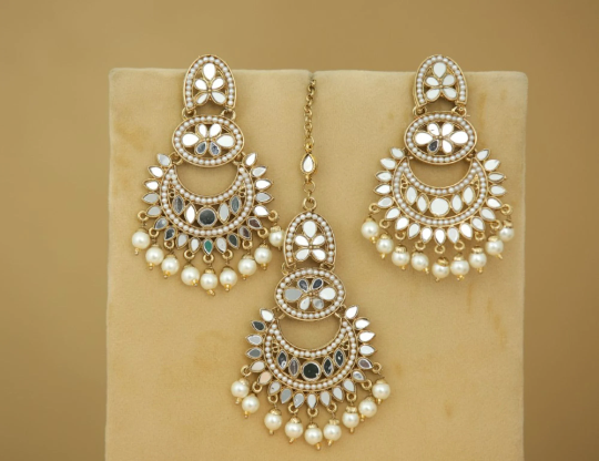 Divya Mirror Work Earrings with Tikka