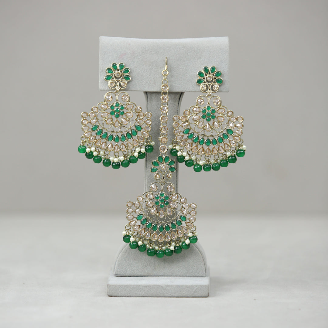 Radha Polki Earrings With Tikka