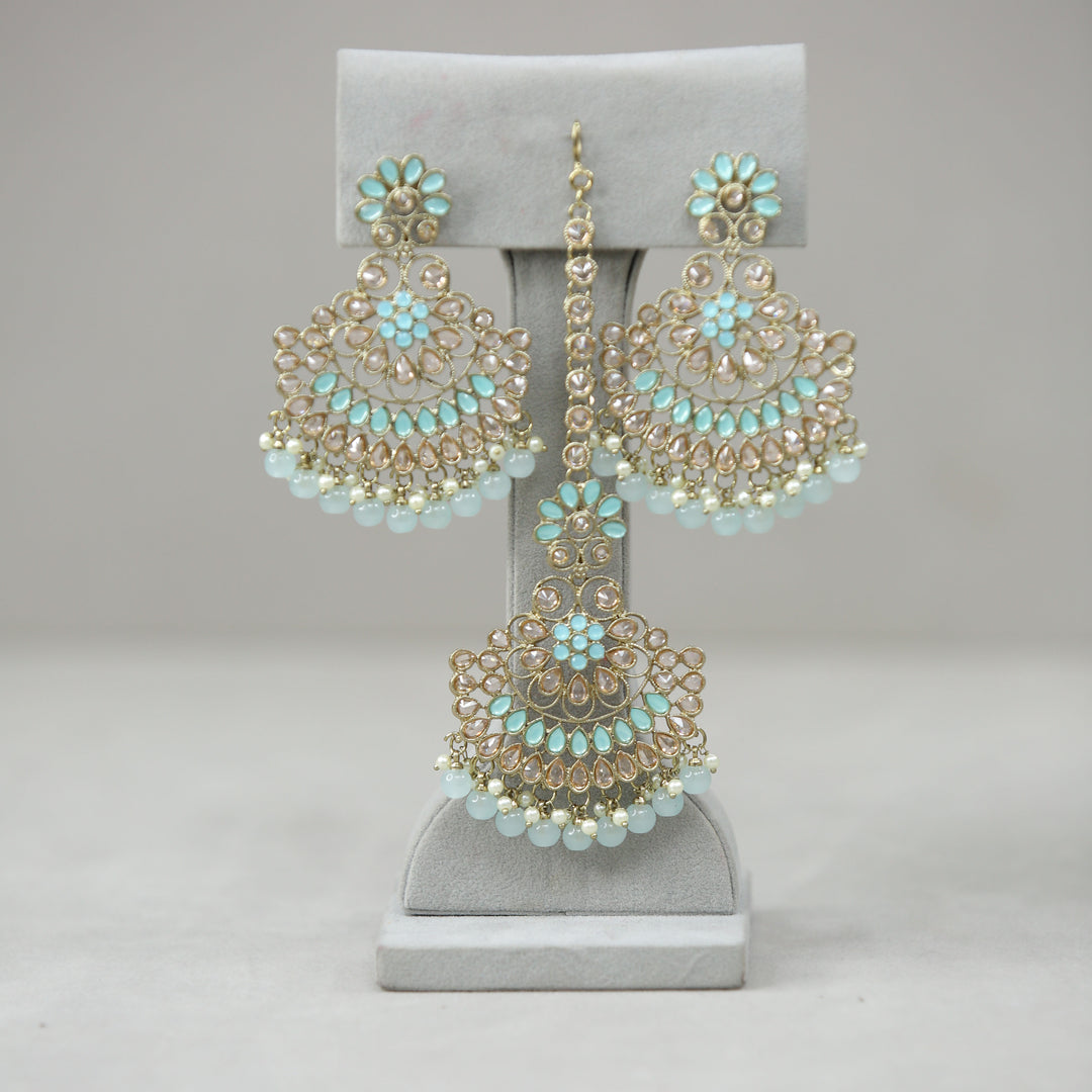 Radha Polki Earrings With Tikka