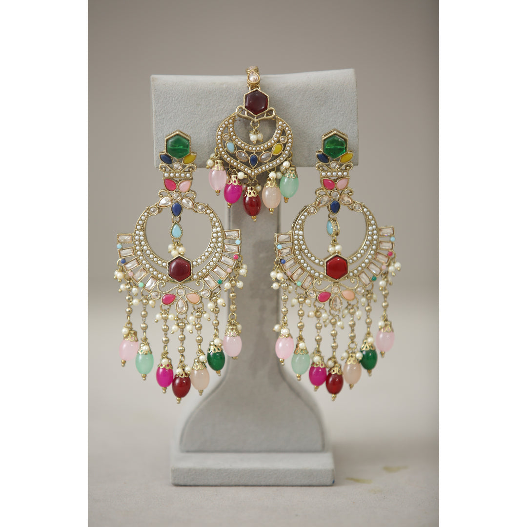 Khushi Polki Earrings With Tikka